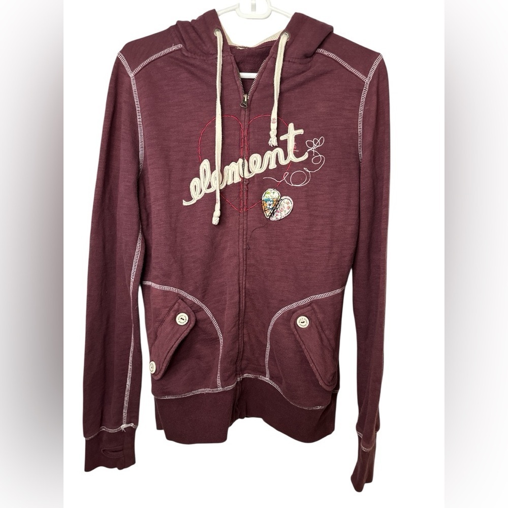 Element Burgundy Zip-Up Hoodie with Embroidered Design
